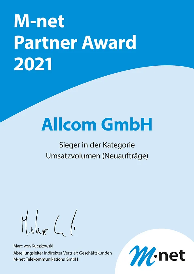 Allcom GmbH - Urkunde